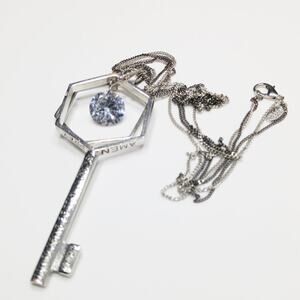 Key Necklace, Faith Pray Scripture KEY Long Silver Gray Chain, 30 Inches